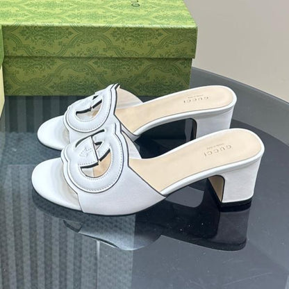 MID-HEEL 5 CM MULE IN WHITE CALFSKIN