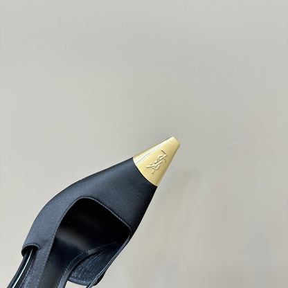 SL JEANNE SLINGBACK PUMPS BLACK SATIN
