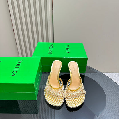 HIGH MULE 9 CM IN GOLD METALLIZE MESH AND LEATHER