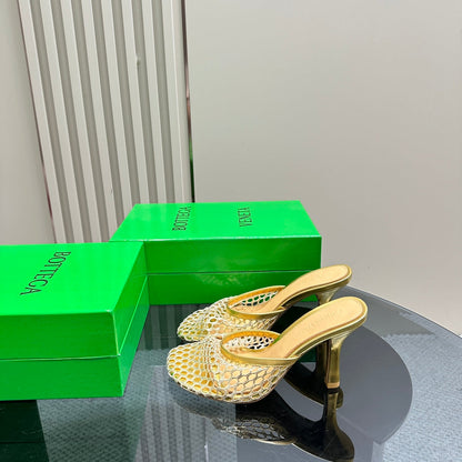 HIGH MULE 9 CM IN GOLD METALLIZE MESH AND LEATHER