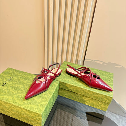 SLINGBACK CROSS STRAP IN CRIMSON RED CALFSKIN