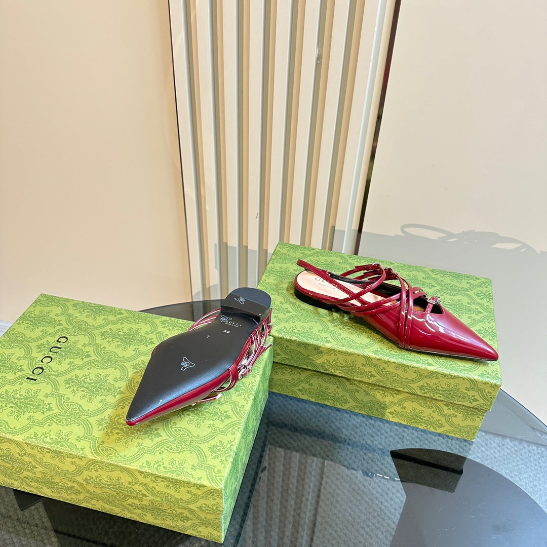 SLINGBACK CROSS STRAP IN CRIMSON RED CALFSKIN