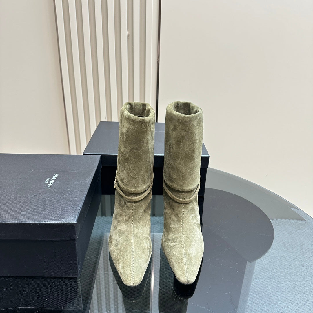 NIKI BOOTIES IN BASIL GREEN SUEDE