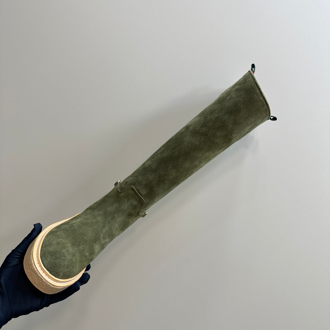SLIM HORSEBIT KNEE BOOTS WITH WEB IN KHAKI GREEN SUEDE
