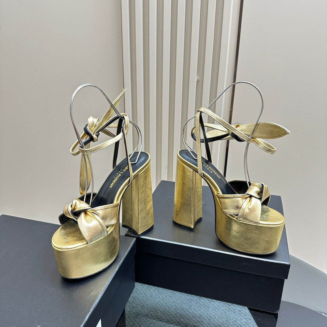 BIANCA PLATFORM SANDALS IN GOLD LAMBSKIN