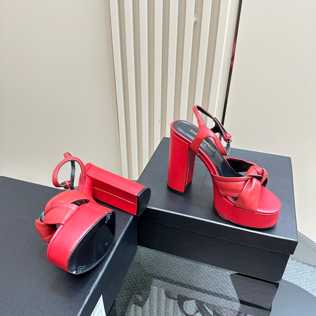 BIANCA PLATFORM SANDALS IN RED LAMBSKIN