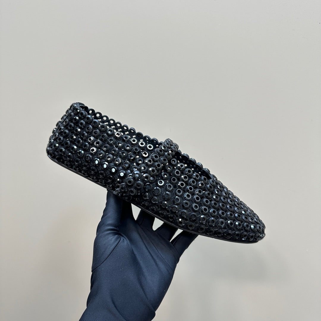 BALLET FLATS IN GLASS EYELET SUEDE GOATSKIN BLACK