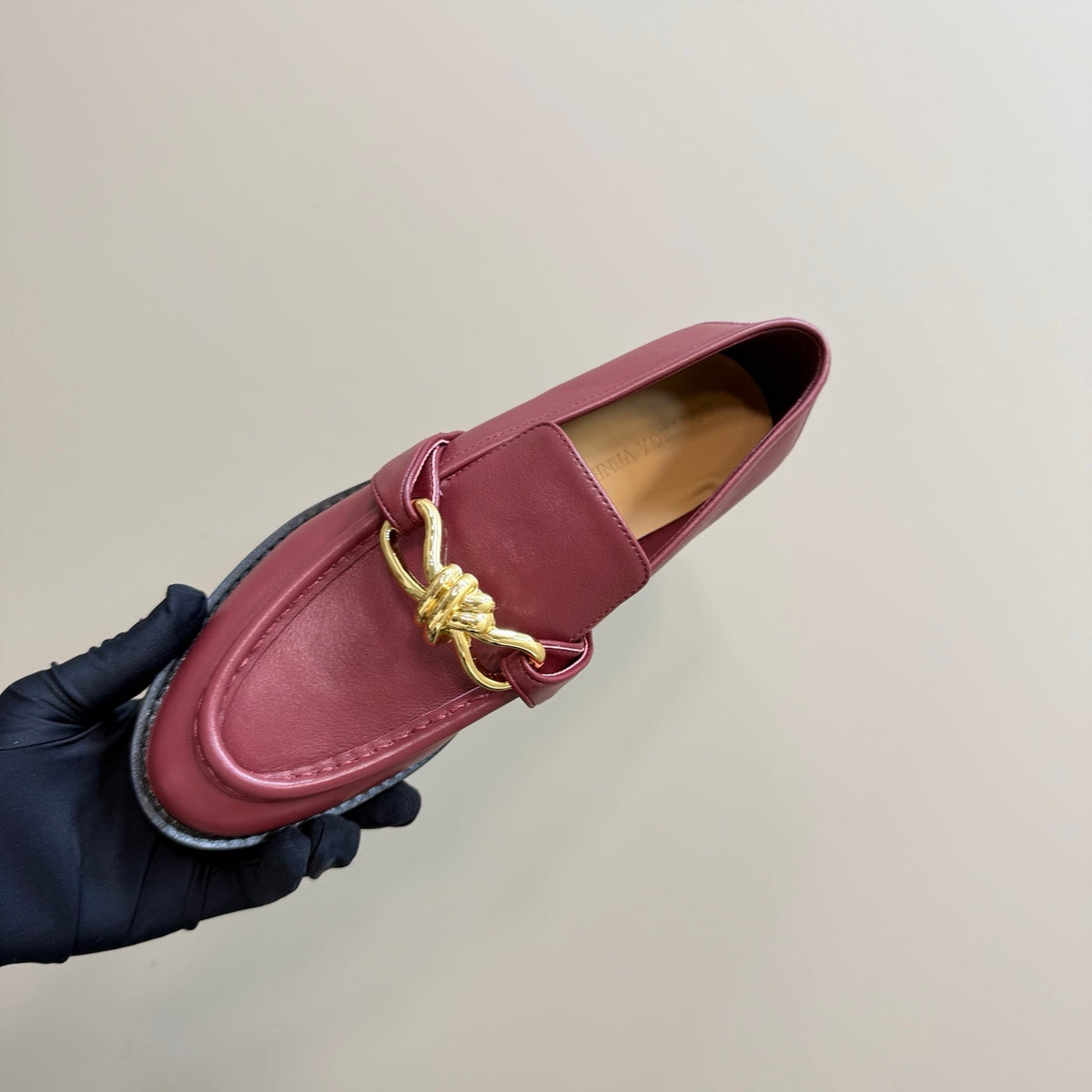 ASTAIRE LOAFER IN BERRY RED CALFSKIN WITH GOLD HARDWARE