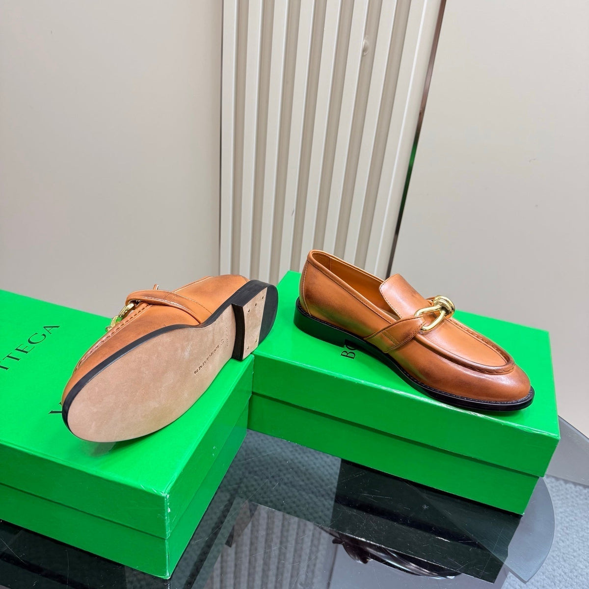 ASTAIRE LOAFER IN CINNAMON BROWN CALFSKIN WITH GOLD HARDWARE