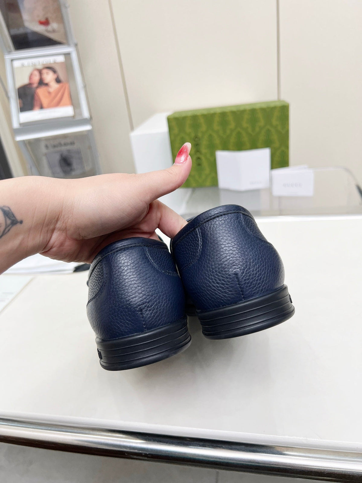 LOAFERS WITH SILVER HARDWARE IN NAVY BLUE GRAINED CALFSKIN