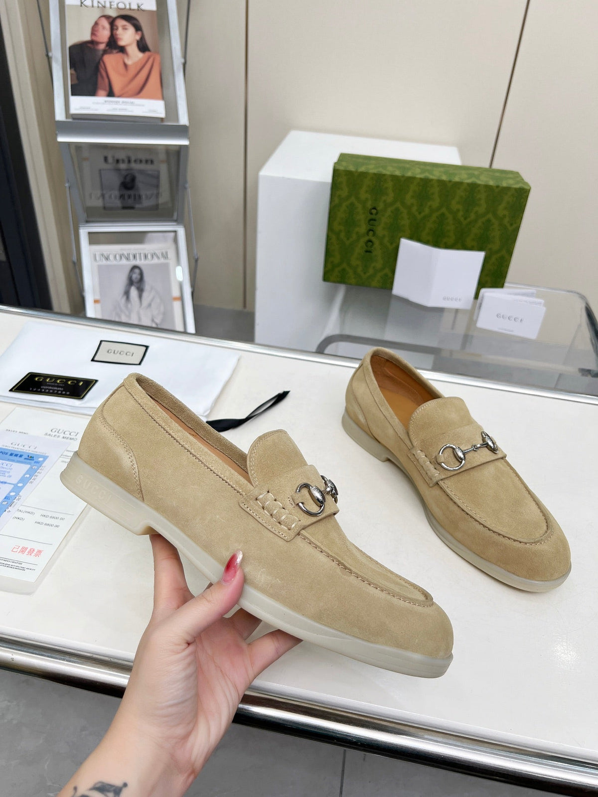 LOAFERS WITH SILVER HARDWARE IN BEIGE SUEDE