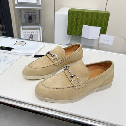 LOAFERS WITH SILVER HARDWARE IN BEIGE SUEDE