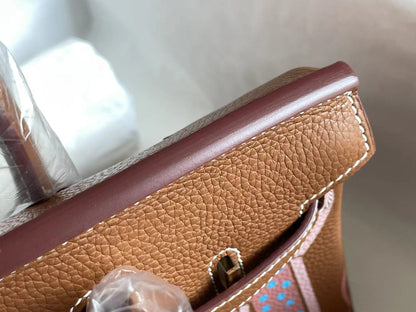 BIRKIN 25 BAG IN CHOCOLATE BROWN CALFSKIN WITH COLORFUL STICKER