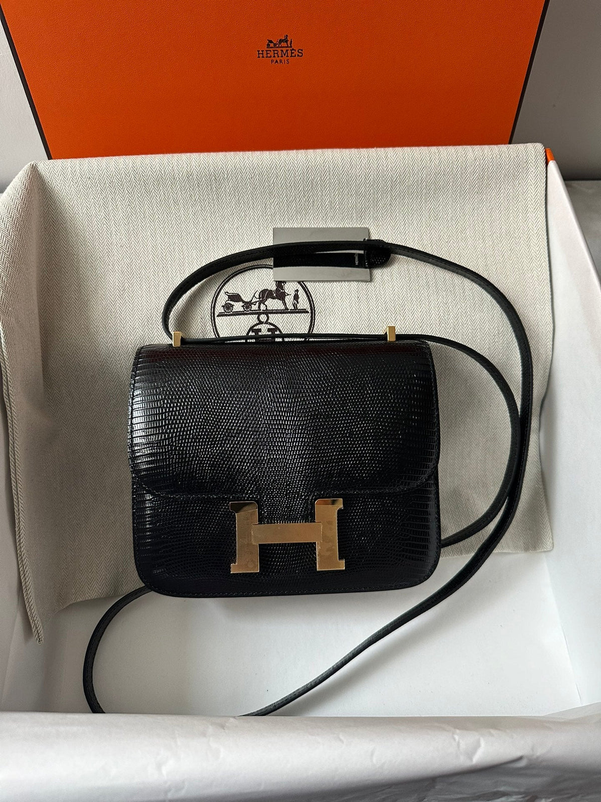CONSTANCE 18 BLACK LIZARD GOLD HARDWARE