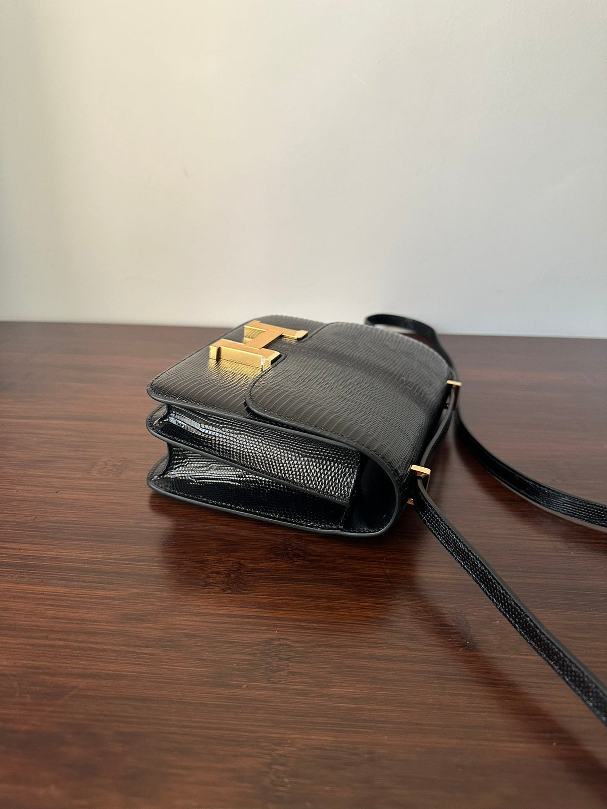 CONSTANCE 18 BLACK LIZARD GOLD HARDWARE