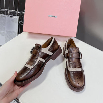 UNIQUE THICK-SOLED OXFORD SHOES WOOD MIX CREAM CALFSKIN