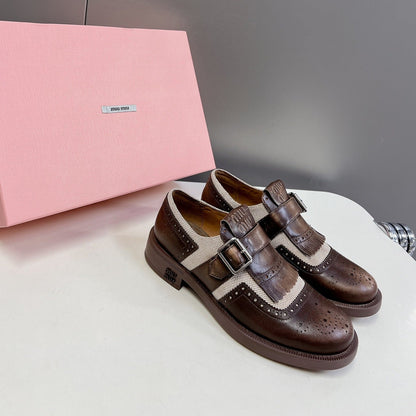 UNIQUE THICK-SOLED OXFORD SHOES WOOD MIX CREAM CALFSKIN