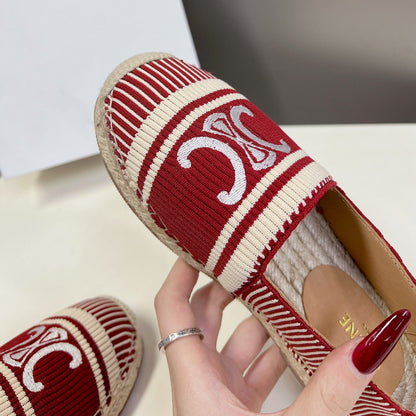 NEW FLAT FISHERMAN SHOES CARO RED COTTON CANVAS