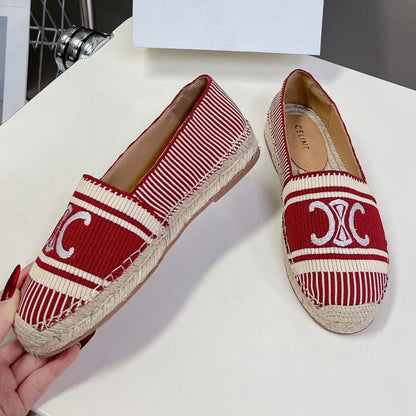 NEW FLAT FISHERMAN SHOES CARO RED COTTON CANVAS