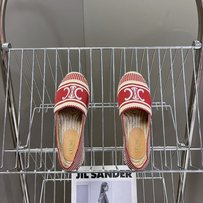 NEW FLAT FISHERMAN SHOES CARO RED COTTON CANVAS