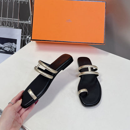 Georgia Sandals Gold Black Calfskin