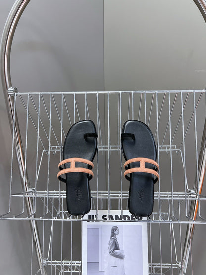 Georgia Sandals Peach Suede Black Calfskin