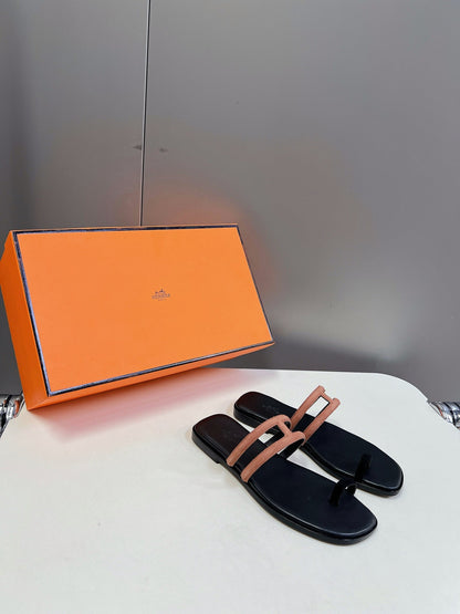 Georgia Sandals Peach Suede Black Calfskin