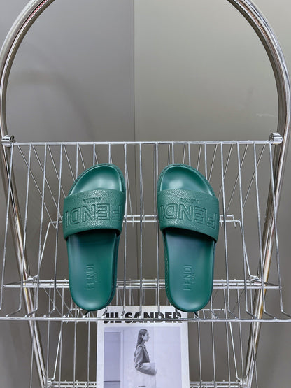 FENDI ROMA SLIDES IN TEAL GREEN LAMBSKIN LEATHER