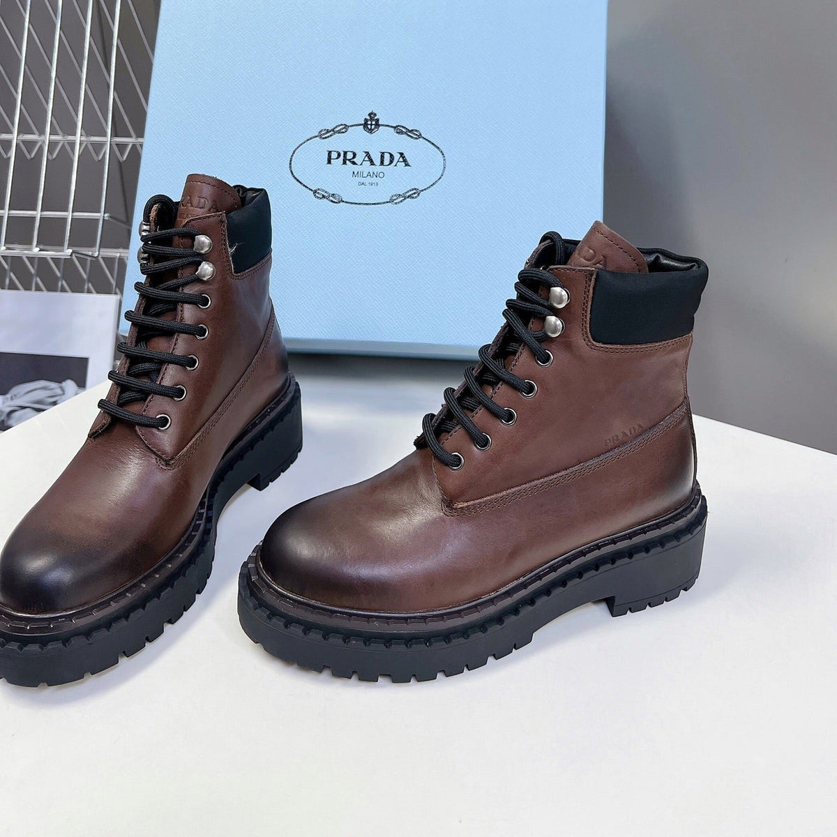 PRA LACE-UP BOOTS OMBRE CHOCOLATE CALFSKIN