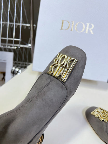 ICON HEELED ANKLE BOOT DOVE GRAY SUEDE 4 CM WITH GOLD LOGO