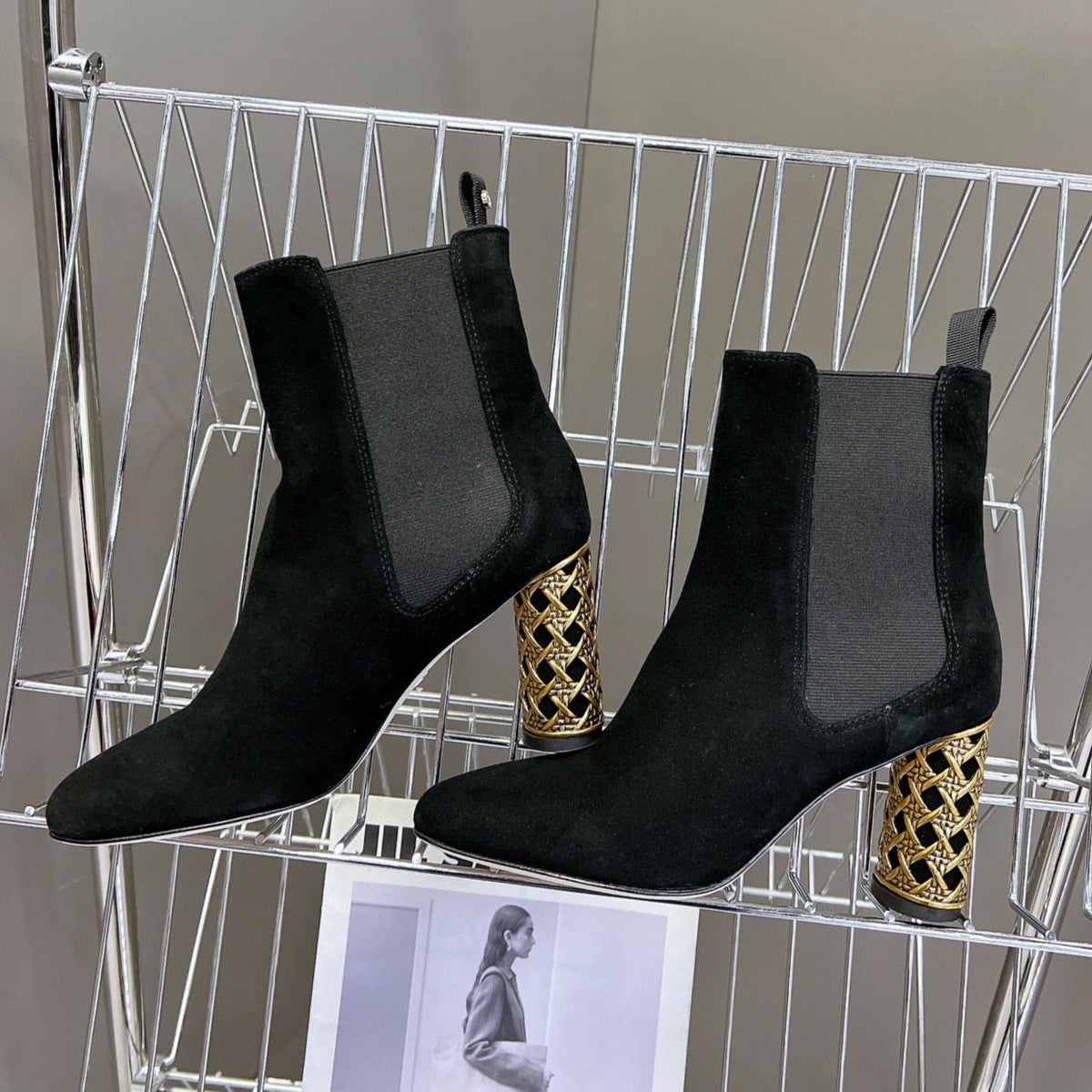 ICON HEELED ANKLE BOOT BLACK SUEDE 8 CM