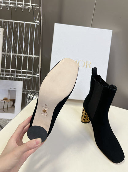 ICON HEELED ANKLE BOOT BLACK SUEDE 8 CM