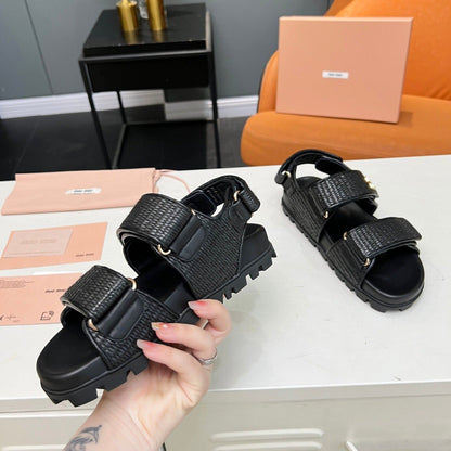 SANDALS BLACK SHEEPSKIN WITH 2 HORIZONTAL STRAPS
