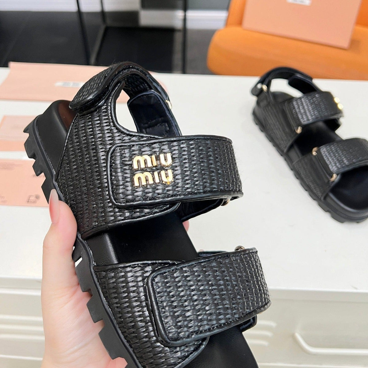 SANDALS BLACK SHEEPSKIN WITH 2 HORIZONTAL STRAPS