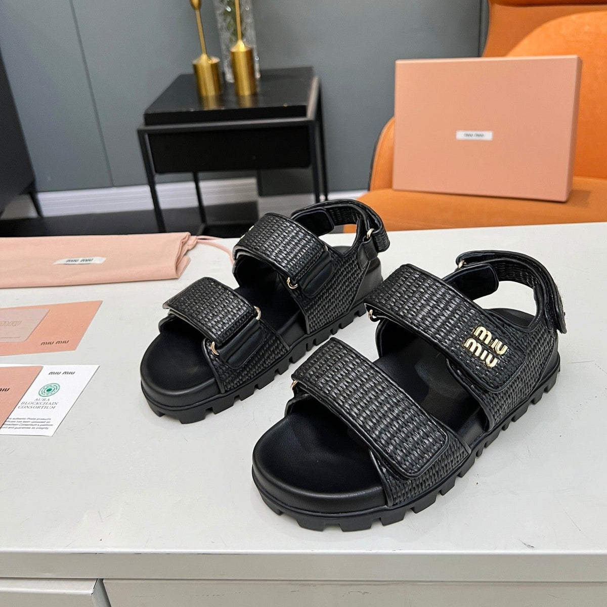 SANDALS BLACK SHEEPSKIN WITH 2 HORIZONTAL STRAPS
