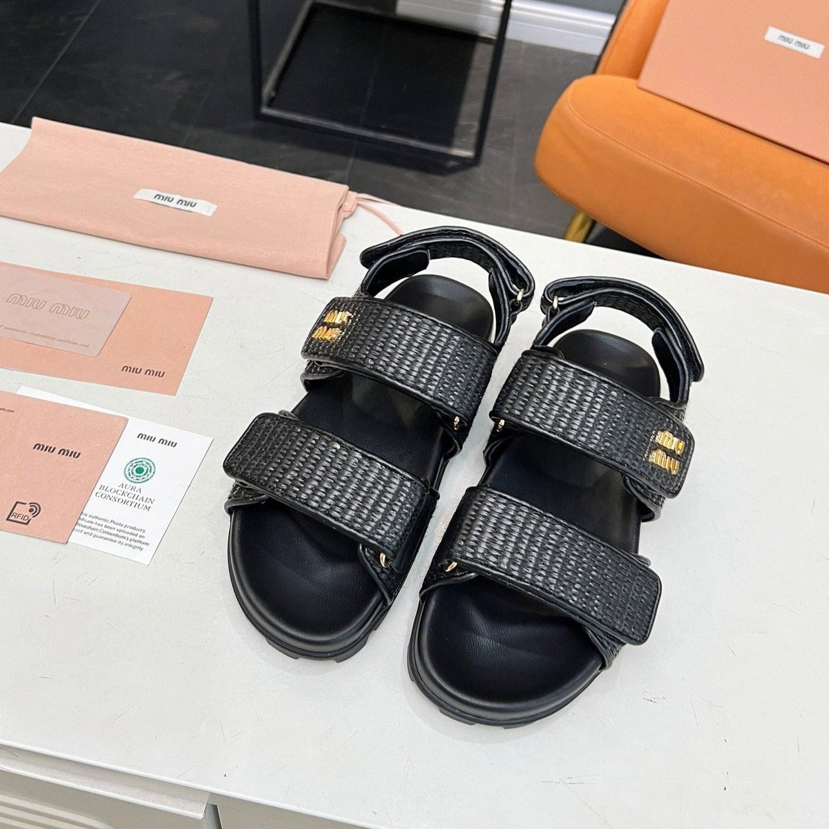 SANDALS BLACK SHEEPSKIN WITH 2 HORIZONTAL STRAPS