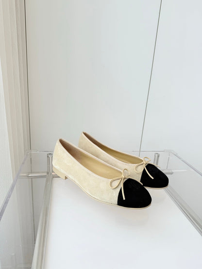 BALLET FLAT IN LIGHT YELLOW MIX BLACK SUEDE