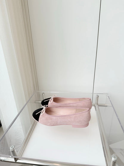 BALLET FLAT IN BABY PINK MIX BLACK SUEDE