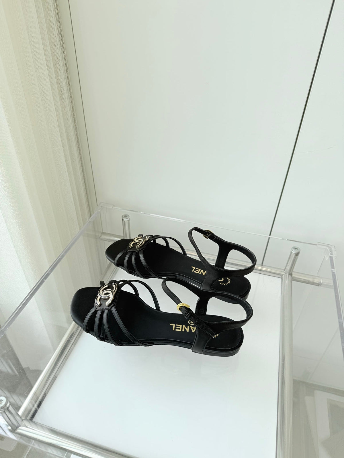 FLAT SANDALS 1 CM IN BLACK LAMBSKIN