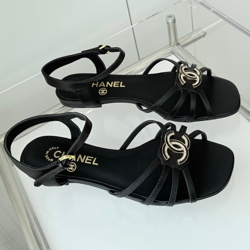 FLAT SANDALS 1 CM IN BLACK LAMBSKIN
