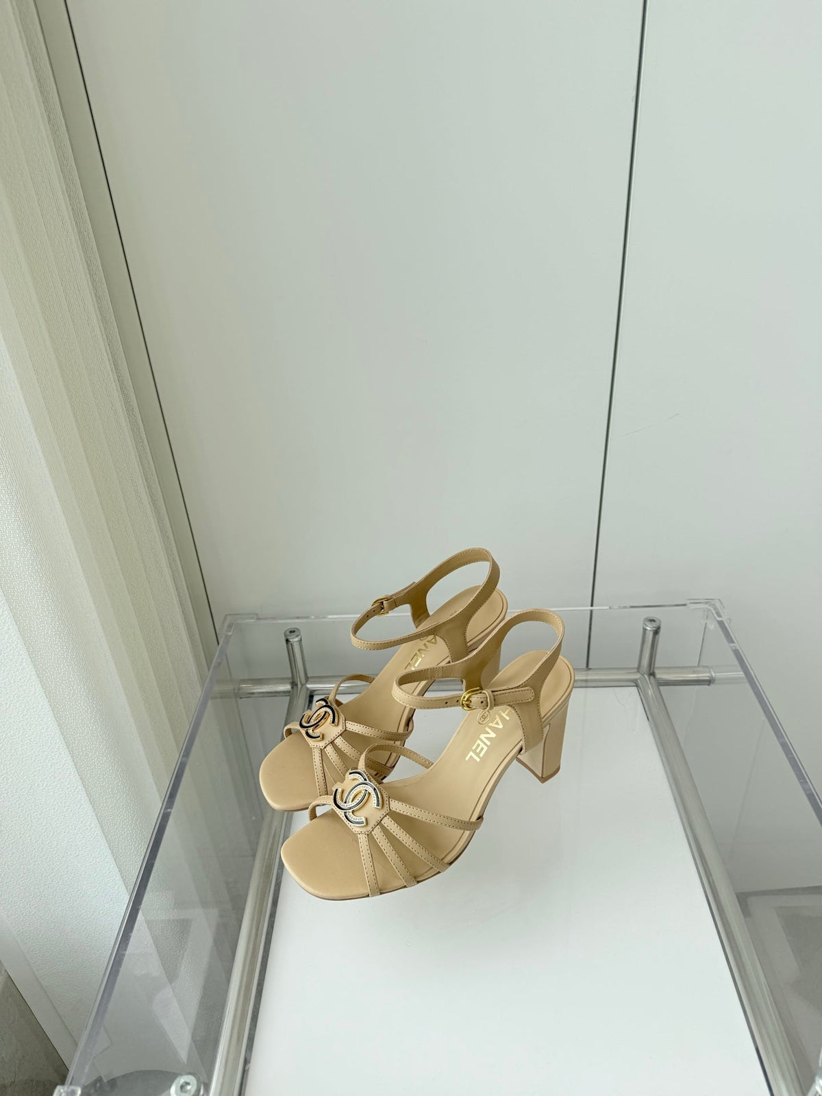 HIGH HEEL SANDALS 85 MM IN FLAX YELLOW LAMBSKIN