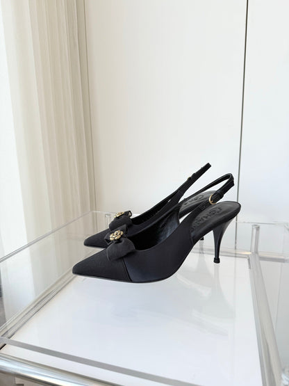 SLINGBACKS 80 MM IN BLACK CALFSKIN MIX CANVAS