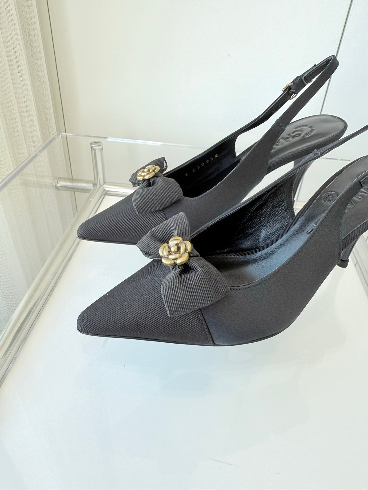 SLINGBACKS 80 MM IN BLACK CALFSKIN MIX CANVAS