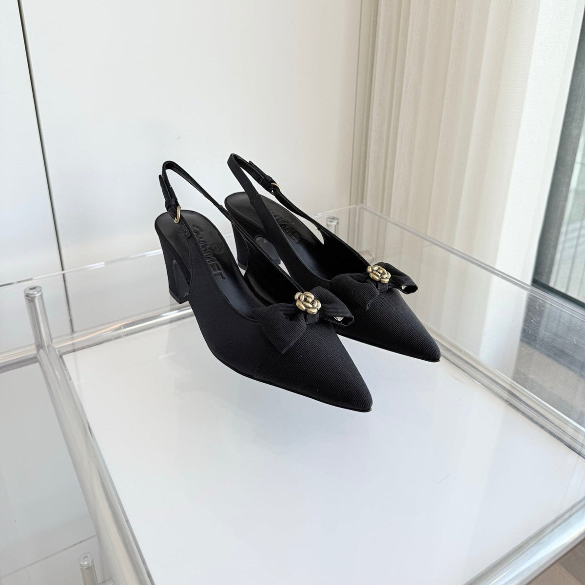 SLINGBACKS 65 MM IN BLACK CALFSKIN MIX CANVAS