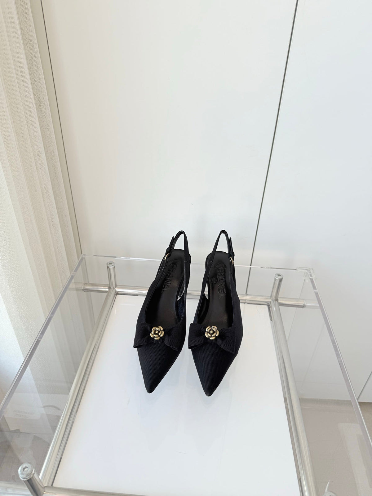 SLINGBACKS 65 MM IN BLACK CALFSKIN MIX CANVAS