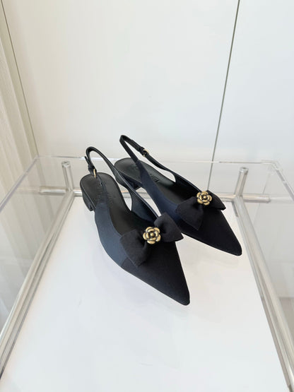 SLINGBACKS 18 MM IN BLACK CALFSKIN MIX CANVAS