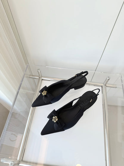 SLINGBACKS 18 MM IN BLACK CALFSKIN MIX CANVAS