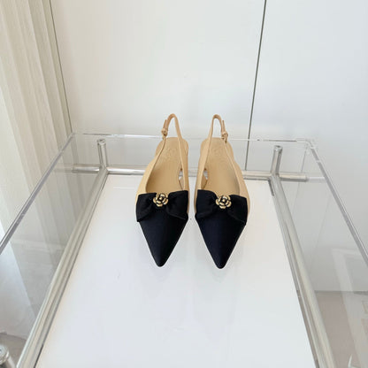 SLINGBACKS 18 MM IN BEIGE CALFSKIN MIX BLACK CANVAS