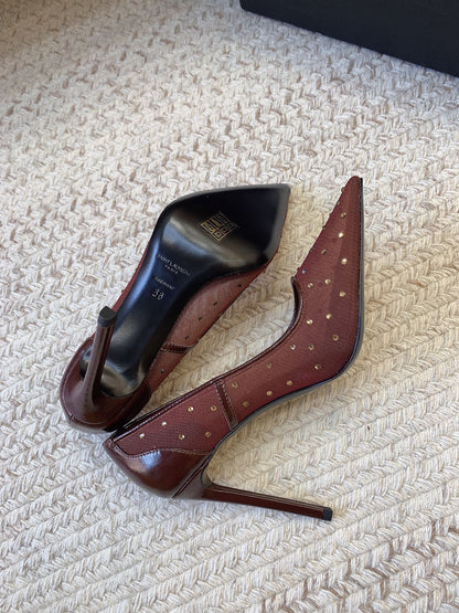 NORMA PUMPS IN CHESTNUT MESH ATTACHED CRYSTALS