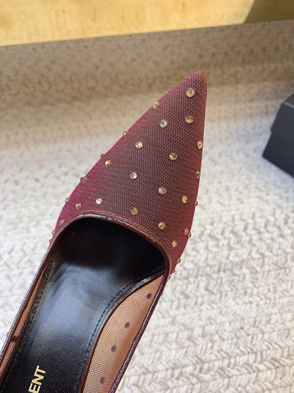 NORMA PUMPS IN CHESTNUT MESH ATTACHED CRYSTALS